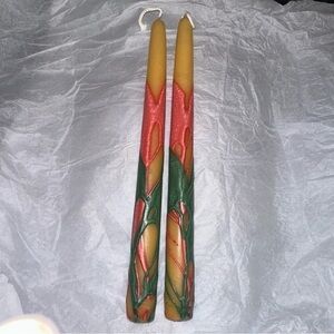 Christmas Taper Candles hand dipped swirl